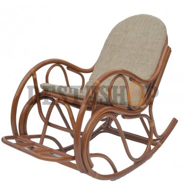Кресло качалка с подножкой из ротанга - коньяк Скидка