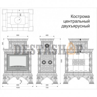 Каминная облицовка КимрПечь Кострома центральная двухъярусная Февраль
