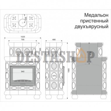 Каминная облицовка КимрПечь Медальон пристенная двухъярусная Ирисы